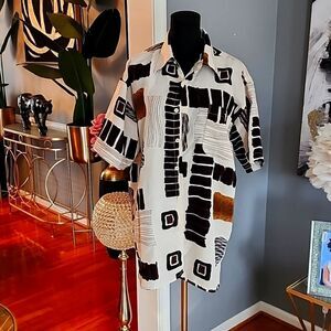 White and Black Boxy Oversized Polo Button Down Shirt
